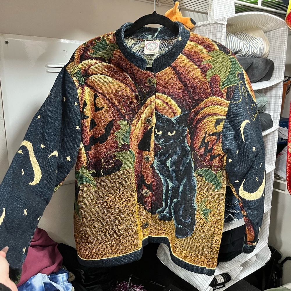 Sugar Street Weavers Halloween Black Cat Cardigan